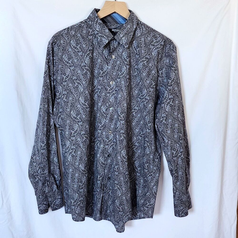 Murano liquid luxury Long sleeve button front Paisley print men's cotton shirt